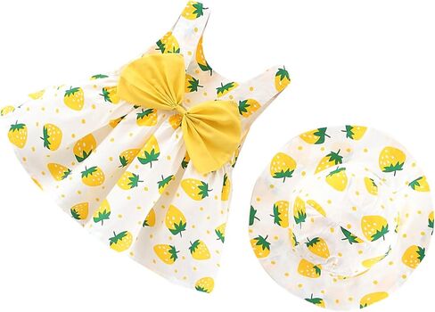 Camidy Infant Baby Girl Polka Dots Bowknot Dress Sleeveless Sundress with Straw Hat in Saudi Arabia