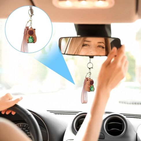 Simgoing Capybara اكسسوارات السيارات الجمالية مرآة السيارة زخرفة معلقة يتأرجح ديكور السيارة الداخلي سيارة الديكور الحيوان كابيبارا قلادة للنساء الرجال المراهقين شاحنة مرآة الرؤية الخلفية in Saudi Arabia