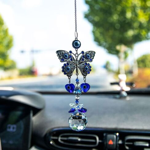 Evil Eye Car Hanging Ornament Blue Evil Eye for Rear View Mirror Evil Eye and Good Luck Charm Window Hanging Sun Catcher Car Amulet Ornament for Protection & Blessing (1pcs Round) in Kuwait