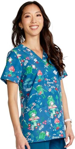 Cherokee Prints Women Scrubs Top V-Neck Print CK671 in Saudi Arabia
