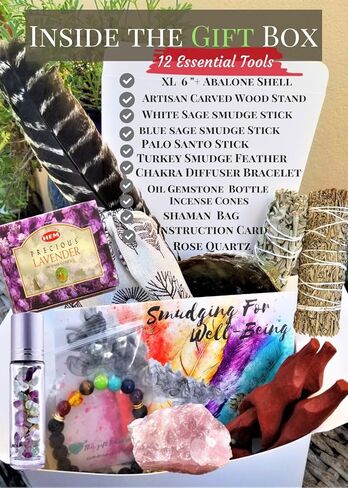 Sage Smudge Kit: Ultimate 12 Piece Spiritual Gifts Variety Smudging Kit: 6+" XL Abalone Shell, Complete Smudging Gift Set, Cleansing, Healing Positive Energy Home Kit! (Tiger's Eye/Lavender Kit) in Saudi Arabia