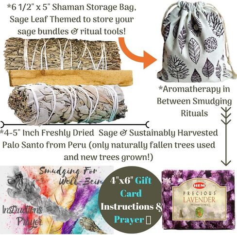 Sage Smudge Kit: Ultimate 12 Piece Spiritual Gifts Variety Smudging Kit: 6+" XL Abalone Shell, Complete Smudging Gift Set, Cleansing, Healing Positive Energy Home Kit! (Tiger's Eye/Lavender Kit) in Saudi Arabia