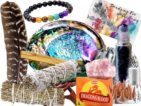 Sage Smudge Kit: Ultimate 12 Piece Spiritual Gifts Variety Smudging Kit: 6+" XL Abalone Shell, Complete Smudging Gift Set, Cleansing, Healing Positive Energy Home Kit! (Tiger's Eye/Lavender Kit) in Saudi Arabia