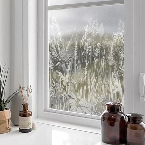 ChicSkin Botanical Etched Glass Transparent Window Film Decorative Glass Window Decor, Thickened Floral White Frost Decorative Window Film, Daisy and Wildflower Privacy Window Film 22.83"X47.24" in Kuwait