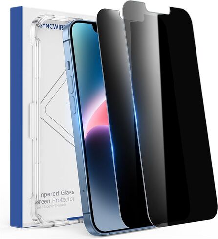 SYNCWIRE Privacy Screen Protector for iPhone 14/13 Pro/13 6.1'', 2-Pack Unbreakable Anti Spy Tempered Glass Saver Black[Easy Installation Frame][10X Stronger][Bubble Free][Sensitive Touch] in Saudi Arabia