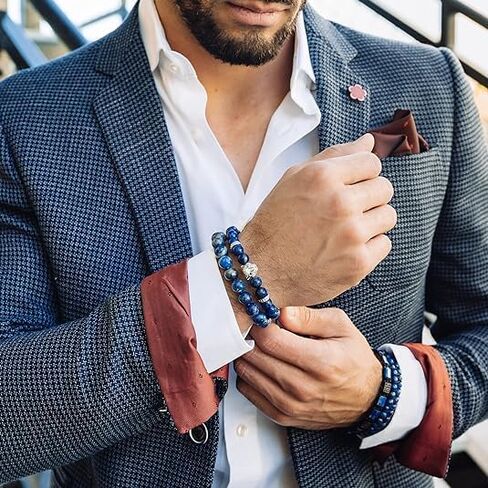 أساور مطرزة بنقش النمر مصنوعة يدويًا للرجال من مجموعة جي تي - أساور من الحجر الطبيعي - سوار رجالي مع خرزة النمر من الفولاذ المقاوم للصدأ، وسلك قابل للتعديل، وأحجار كريمة قوية in Kuwait