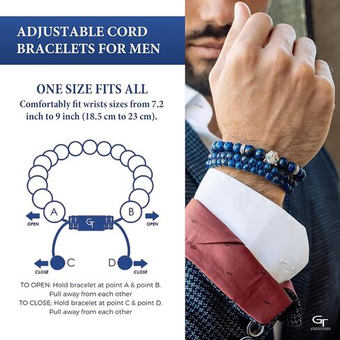 أساور مطرزة بنقش النمر مصنوعة يدويًا للرجال من مجموعة جي تي - أساور من الحجر الطبيعي - سوار رجالي مع خرزة النمر من الفولاذ المقاوم للصدأ، وسلك قابل للتعديل، وأحجار كريمة قوية in Kuwait
