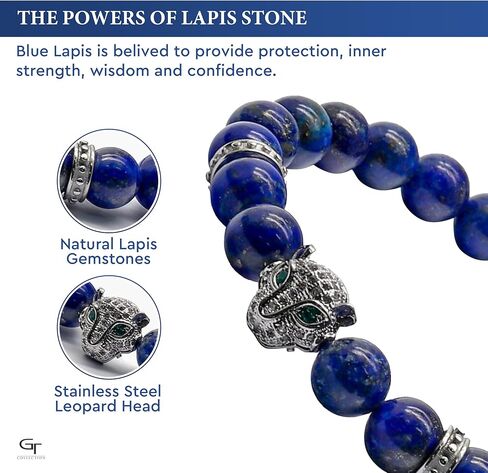 أساور مطرزة بنقش النمر مصنوعة يدويًا للرجال من مجموعة جي تي - أساور من الحجر الطبيعي - سوار رجالي مع خرزة النمر من الفولاذ المقاوم للصدأ، وسلك قابل للتعديل، وأحجار كريمة قوية in Kuwait