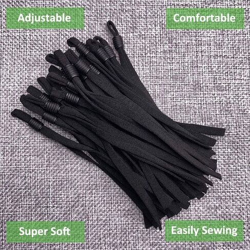 Adjustable Elastic Band Cord String Straps for Mask Sewing, Extra Long 24cm, 50 Pieces Ear Loops for Making Masks Stretchy Rope with Lock Buckle-Black in Saudi Arabia