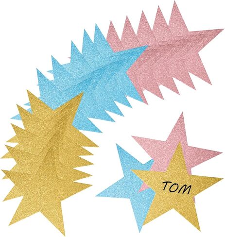 Ruibow جليتر ستار القواطع 3 ألوان الذهب نجوم مزدوجة مطبوعة ورقة نجوم الورق المقوى ستار القواطع ورقة 5.9 بوصة نجمة زينة الحفلات للوحة الإعلانات الفصل الدراسي جدار الحزب (15 قطعة) in Kuwait
