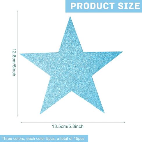 Ruibow جليتر ستار القواطع 3 ألوان الذهب نجوم مزدوجة مطبوعة ورقة نجوم الورق المقوى ستار القواطع ورقة 5.9 بوصة نجمة زينة الحفلات للوحة الإعلانات الفصل الدراسي جدار الحزب (15 قطعة) in Kuwait
