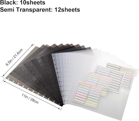 فواصل مؤشر بولي بيندر، فواصل دفتر الملاحظات Discbound لـ 11 قرصًا من المخططين الكلاسيكيين السعيدين، فواصل فواصل Discbound، فواصل مؤشر Tab Binder، أسود شبه شفاف (4 مجموعات، 22 ورقة في المجموع) in Kuwait