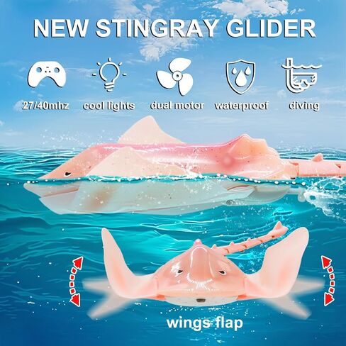 Pool Toys Remote Control Stingray Diving into Water High Simulation Robot Manta ray Fish Rechargeable Battery Remote Control Bathtub Summer Pool Toys Great Gift RC Boat for 8-12 Year Kids Blue in Saudi Arabia