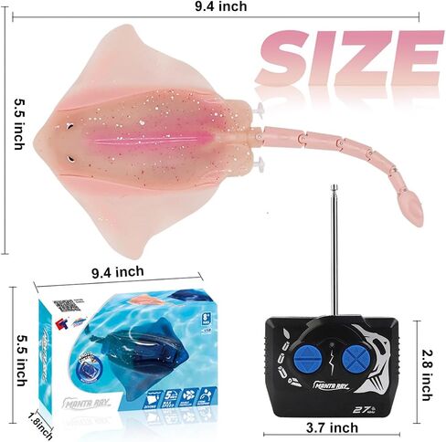 Pool Toys Remote Control Stingray Diving into Water High Simulation Robot Manta ray Fish Rechargeable Battery Remote Control Bathtub Summer Pool Toys Great Gift RC Boat for 8-12 Year Kids Blue in Saudi Arabia