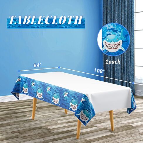 DECORLIFE 147 قطعة من ديكورات حفلات عيد ميلاد القرش، لوازم حفلات القرش تكفي لـ 16 شخصًا. تتضمن 30 قطعة من الدوامات المعلقة، ومفرش المائدة، وستائر ذات أهداب زرقاء in Kuwait
