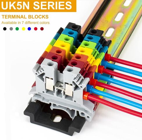 Erayco UK5N-GR DIN كتلة طرفية للسكك الحديدية، مشبك لولبي، 600 فولت 30 أمبير 30-10AWG، عبوة من 100 قطعة in Kuwait