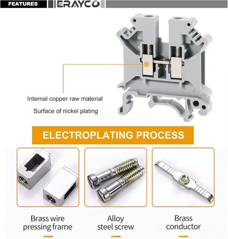 Erayco UK5N-GR DIN كتلة طرفية للسكك الحديدية، مشبك لولبي، 600 فولت 30 أمبير 30-10AWG، عبوة من 100 قطعة in Kuwait