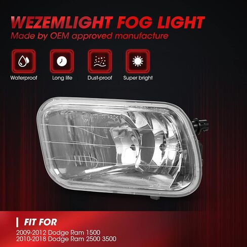 استبدال مجموعة مصابيح الضباب WEZEMLIGHT لـ 2009-2012 دودج رام 1500 2010-2018 دودج رام 2500 3500 شاحنة بيك اب مع مصابيح هالوجين H10 12 فولت 42 وات - زوج واحد in Kuwait