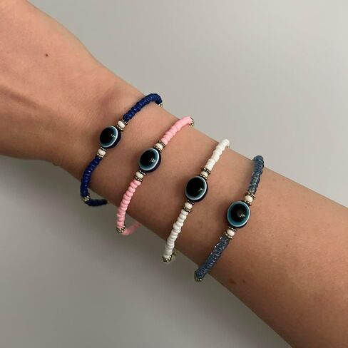 VIE Evil Eye Bracelet, White Beads in Saudi Arabia