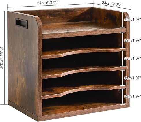 YMYNY Wooden Desktop File Organizer with Handle, Document Letter Mail Tray Sorter with 3 Adjustable Shelves, 5 Tiers Paper Holder for Home Office Desk, Black Gray,13.4 * 12.4 * 9.06" UHBC006G in Kuwait