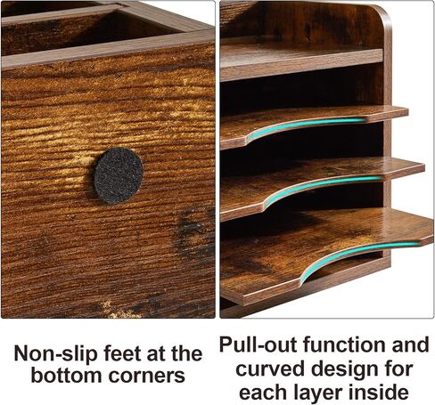 YMYNY Wooden Desktop File Organizer with Handle, Document Letter Mail Tray Sorter with 3 Adjustable Shelves, 5 Tiers Paper Holder for Home Office Desk, Black Gray,13.4 * 12.4 * 9.06" UHBC006G in Kuwait