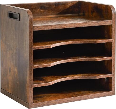 YMYNY Wooden Desktop File Organizer with Handle, Document Letter Mail Tray Sorter with 3 Adjustable Shelves, 5 Tiers Paper Holder for Home Office Desk, Black Gray,13.4 * 12.4 * 9.06" UHBC006G in Kuwait