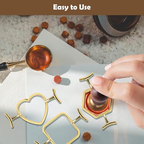 قالب ختم الشمع المعدني، قالب ختم الشمع الذهبي من لوكسيف، قالب دائري على شكل زهرة مربعة الشكل سداسي الشكل على شكل قلب، قالب معدني لختم الشمع مع حصيرة السيليكون، 28 قطعة من ملصقات الشمع للمغلف، البطاقة، التغليف (3) in Kuwait