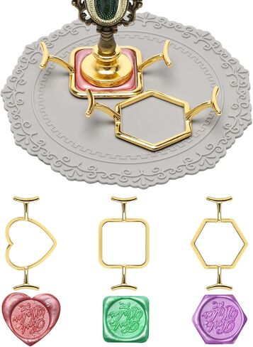 قالب ختم الشمع المعدني، قالب ختم الشمع الذهبي من لوكسيف، قالب دائري على شكل زهرة مربعة الشكل سداسي الشكل على شكل قلب، قالب معدني لختم الشمع مع حصيرة السيليكون، 28 قطعة من ملصقات الشمع للمغلف، البطاقة، التغليف (3) in Kuwait