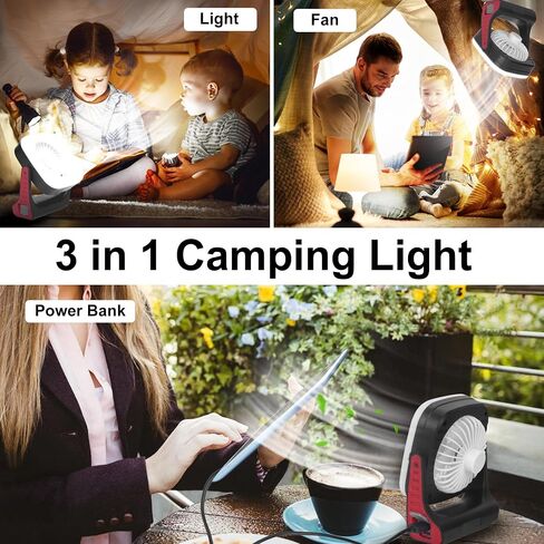 فانوس تخييم محمول قابل لإعادة الشحن مع مروحة سقف، مروحة خيمة تعمل ببطارية USB مع ضوء LED وبنك طاقة لطوارئ الأعاصير، سيارة RV SUV للتخييم، وصيد الأسماك، ومعدات التخييم التي يجب اقتناؤها in Kuwait