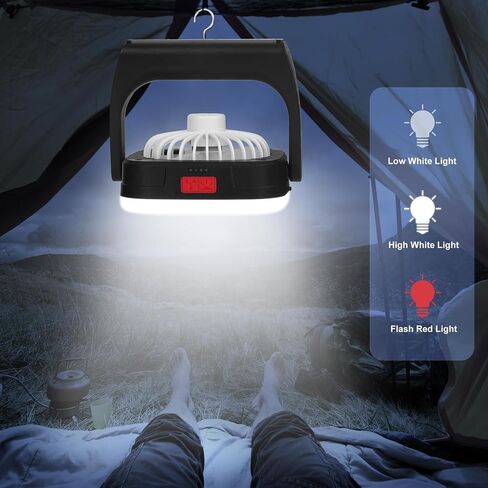 فانوس تخييم محمول قابل لإعادة الشحن مع مروحة سقف، مروحة خيمة تعمل ببطارية USB مع ضوء LED وبنك طاقة لطوارئ الأعاصير، سيارة RV SUV للتخييم، وصيد الأسماك، ومعدات التخييم التي يجب اقتناؤها in Kuwait