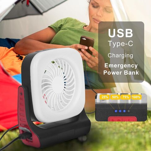 فانوس تخييم محمول قابل لإعادة الشحن مع مروحة سقف، مروحة خيمة تعمل ببطارية USB مع ضوء LED وبنك طاقة لطوارئ الأعاصير، سيارة RV SUV للتخييم، وصيد الأسماك، ومعدات التخييم التي يجب اقتناؤها in Kuwait