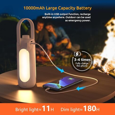 Pluralla Camping Lantern 720LM مع تصميم مصباح يدوي، مصباح تخييم LED قابل لإعادة الشحن 10000 مللي أمبير في الساعة، وقت تشغيل 11 ساعة، عاكس الضوء قابل للنشر متعدد الوظائف للتخييم للإعصار والطوارئ والسفر - رمادي in Kuwait