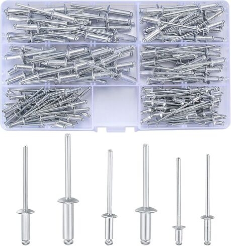 مجموعة متنوعة من 180 قطعة من المسامير البوب، مسامير برشام بوب عمياء من الألومنيوم، مجموعة متنوعة من المسامير البوب ​​العمياء من الألومنيوم، 6 مقاسات، 3.2 × 6 مم/3.2 × 10 مم/4.0 × 10 مم/4.0 × 12 مم/4.8 × 12 مم/4.8 × 16 مم in Kuwait