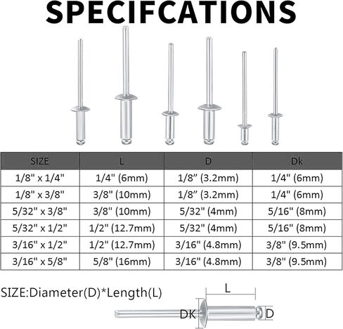 مجموعة متنوعة من 180 قطعة من المسامير البوب، مسامير برشام بوب عمياء من الألومنيوم، مجموعة متنوعة من المسامير البوب ​​العمياء من الألومنيوم، 6 مقاسات، 3.2 × 6 مم/3.2 × 10 مم/4.0 × 10 مم/4.0 × 12 مم/4.8 × 12 مم/4.8 × 16 مم in Kuwait