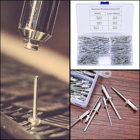 مجموعة متنوعة من 180 قطعة من المسامير البوب، مسامير برشام بوب عمياء من الألومنيوم، مجموعة متنوعة من المسامير البوب ​​العمياء من الألومنيوم، 6 مقاسات، 3.2 × 6 مم/3.2 × 10 مم/4.0 × 10 مم/4.0 × 12 مم/4.8 × 12 مم/4.8 × 16 مم in Kuwait