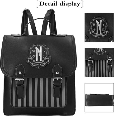 Addams nevermore leather nylon backpack Christmas gifts Role Playing daypack Black New in Saudi Arabia