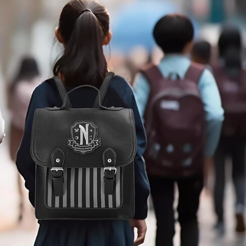 Addams nevermore leather nylon backpack Christmas gifts Role Playing daypack Black New in Saudi Arabia