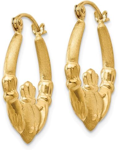 Solid 14K Yellow Gold Polished & Satin Claddagh Hoop Earrings in Saudi Arabia