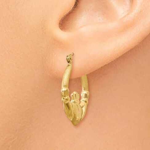 Solid 14K Yellow Gold Polished & Satin Claddagh Hoop Earrings in Saudi Arabia