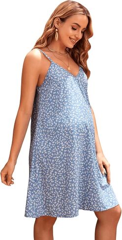 Verdusa Women's Maternity Floral Print V Neck Spaghetti Strap A Line Cami Dress in Saudi Arabia