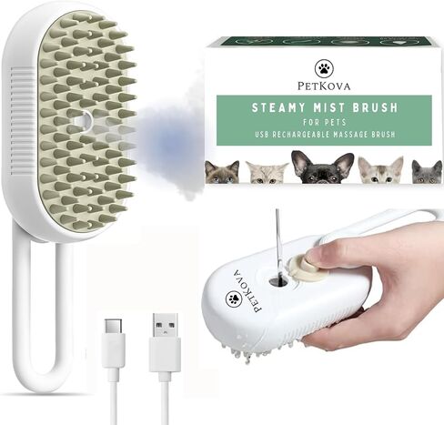Petkova Pet Steamy Mist Brush Steam Pet Brush for Pet Hair 3-IN-1 Steamy Cat Brush Grooming Brush for Dogs Steam Brush for Cats Remove Flying Fur in Saudi Arabia