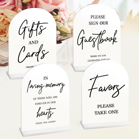 4pcs Acrylic Wedding Signs for Ceremony and Reception, 5x7 Inch White Wedding Signage, Guest Book Sign, Cards and Gifts Sign, Please Take One Sign, In Loving Memory Sign, Wedding Reception Decor in Kuwait