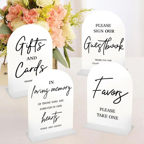 4pcs Acrylic Wedding Signs for Ceremony and Reception, 5x7 Inch White Wedding Signage, Guest Book Sign, Cards and Gifts Sign, Please Take One Sign, In Loving Memory Sign, Wedding Reception Decor in Kuwait