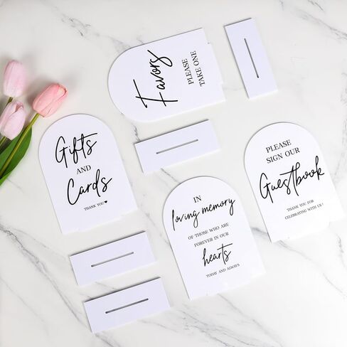 4pcs Acrylic Wedding Signs for Ceremony and Reception, 5x7 Inch White Wedding Signage, Guest Book Sign, Cards and Gifts Sign, Please Take One Sign, In Loving Memory Sign, Wedding Reception Decor in Kuwait