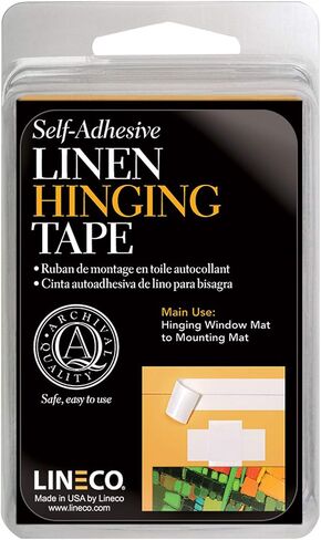 Lineco Self-Stick Linen Hinging Tape, Attaching Mats to Backboard, Hinge Heavy Artwork, Non-Yellowing, Strong, Neutral pH Acrylic Adhesive. Acid-Free White Cloth, 1.25" x 12', Pack of 1 in Saudi Arabia