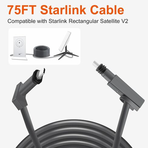 كابل بديل Soarhigh Starlink بطول 75 قدمًا للقمر الصناعي Starlink المستطيل V2، كابل تمديد Starlink Gen 2 مع أغطية طرفية ملحقات Starlink IP68 مقاومة للماء، رمادي (75FT / 23M) in Kuwait