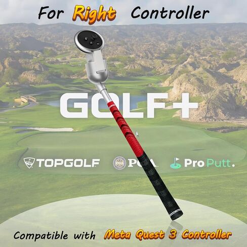 90 Degree VR Golf Club Attachment for Meta/Oculus Quest 3, Unobstructed Tracking Aluminum VR Golf Club Handle with Fixed Ring & Strap, Realistic Golf Grip for Right Hand, Red in Saudi Arabia