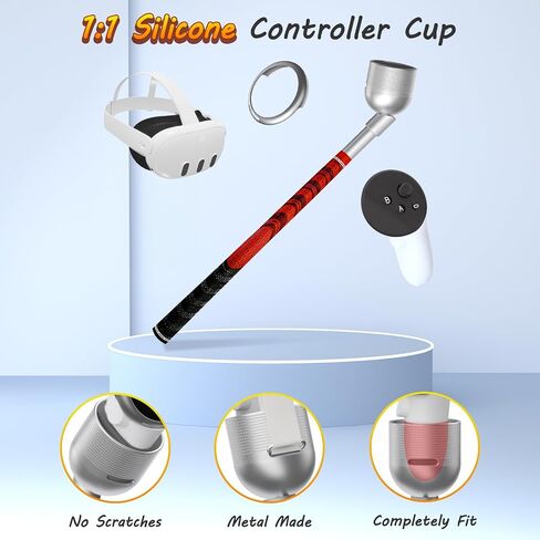 90 Degree VR Golf Club Attachment for Meta/Oculus Quest 3, Unobstructed Tracking Aluminum VR Golf Club Handle with Fixed Ring & Strap, Realistic Golf Grip for Right Hand, Red in Saudi Arabia