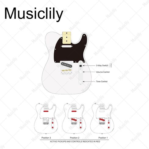 Musiclily Pro سلكي قياسي Tele Pickguard ولوحة تحكم محملة مع التقاطات Artec Alnico 5 مغناطيس للجيتار الكهربائي على طراز TL، 3 طبقات باللون الأبيض in Saudi Arabia