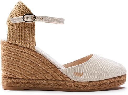 صنادل نسائية من Viscata Satuna Espadrille Canvas Wedges Spain مصنوعة يدويًا بكعب 3 ½ بوصة مع قماش من القطن العضوي المسامي ونعل أوسط من الجوت الطبيعي بنسبة 100% لجميع المناسبات: كاجوال، عمل، حفلة in Kuwait
